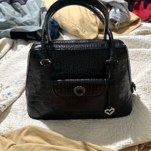 Brighton Black Croc-Embossed Satchel with Heart Accent
